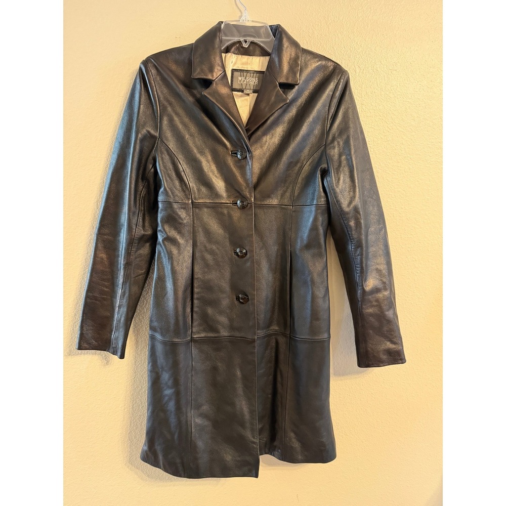 Wilsons Leather Womens Dark Brown Long Trench Coat Button Front Jacket Size S